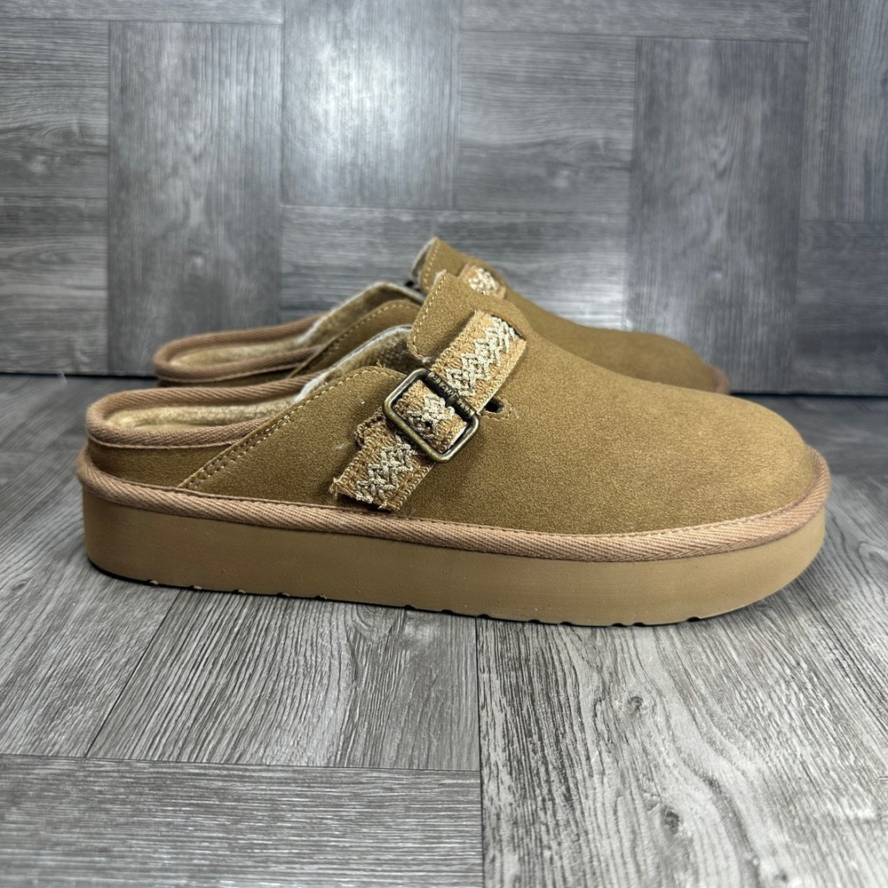 Blowfish Malibu Womens Platform Mules Size 9 Tan Faux Fur Buckle Slip On NEW